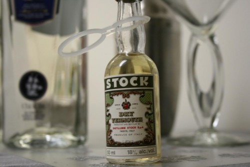 Stock Vermouth In this picture, you can't see the little floaty things. I convinced Keith that they were like the sediment in a finely aged bottle of wine, but I don't know. I just made that up.