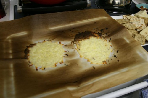 img_7832_1024x684 The scorched parchment paper can attest to the fact that Swiss melts at a higher temperature than mozzarella. Or maybe it was just because we re-used the same parchment paper. Either way, the Swiss has a completely different texture than the mozzarella. It was firmer and less rubbery, yet still flexible.