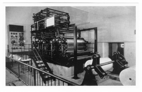 msi_ca1955_int_newspaper_press_f Ah, 1950s-vintage newspaper presses. Will someday the journalism business model be looked back at with as much nostalgia? (Image from the Chicago Postcard Museum.)